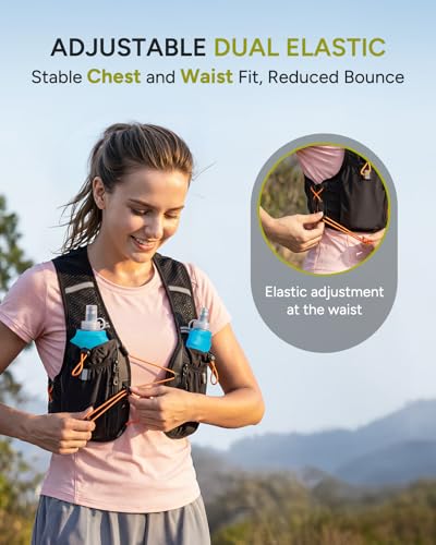 Sahara Sailor Running Vest for Women Men, 2PCS 500ml Soft Flasks, Adjustable Chest Waist Fit, Multi-Pockets, Lightweight Breathable Reflective Hydration Backpack for Running, Trail, Cycling, Hiking - size: M (32–42 in)