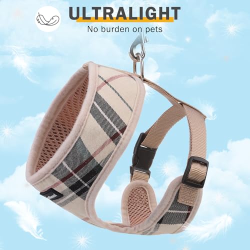 SCENEREAL Small Dog Harness and Leash Set, Plaid Beige, M - color: Beige, size: M: Chest Girth: 17"-21"