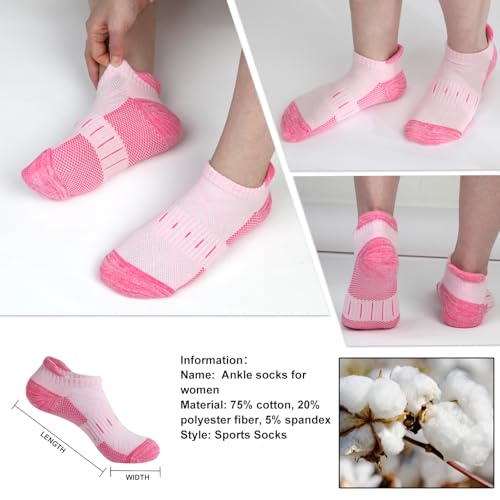 YOJOOM Women Athletic Ankle Socks 6 Pairs, Cushioned Arch Support Running Low Cut Socks, Breathable Mesh Non Slip - color: Multicolour, size: 8-10