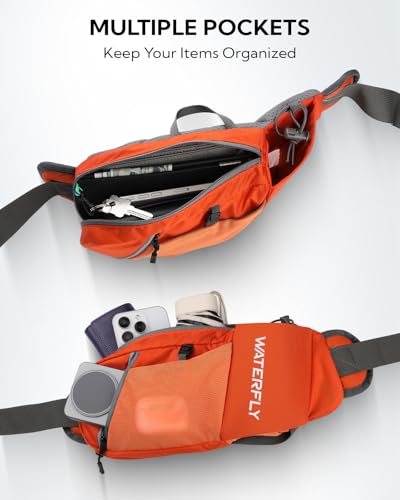 WATERFLY Water Bottle Fanny Pack, Hiking Hydration Belt for Women Men - color: Orange