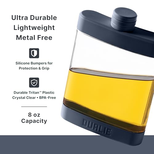 DUALIE 8 oz Hip Flask for Liquor - Shatterproof Alcohol Flasks with Clear Tritan Plastic and Silicone Grip - Flask Gift for Men & Women - Navy - color: Navy