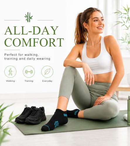 floconssy Ankle Socks for Women, Bamboo Viscose Cushioned Running Socks - color: 5 Pairs Black, size: 9-11
