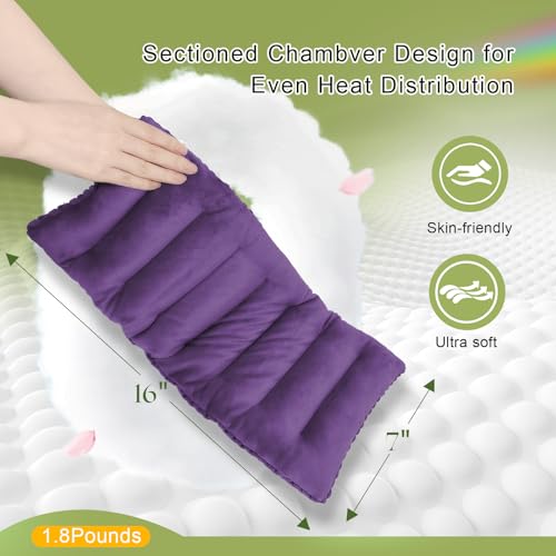 UNCN Microwave Weighted Moist Heating Pad Neck Back Cramps Large | 7x17 inch Large Cover | 2.2lbs Weighted Flax/Clay Beads | Even Heat Distribution | Soft Fleece | hot/Cold Reusable Therapy - color: Dark Purple