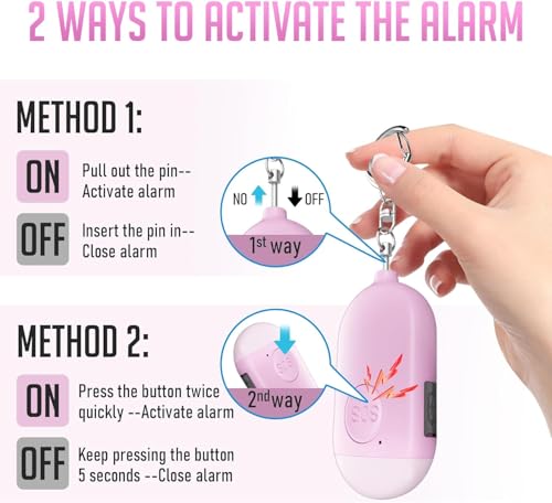 Personal Safety Alarm - 3-Pack - Rechargeable - Strobe LED Flashlight - SOS Emergency Loud Alarm - Self-Defense Keychain - for Women, Students, Kids, and Seniors (White, Pink, and Black - color: White&Pink&Black