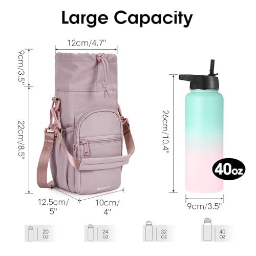 sportsnew 40oz Insulated Crossbody Water Bottle Sling Bag w/Phone Pocket - color: Pink