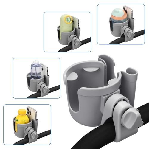 Accmor Stroller Cup Holder with Phone Holder, Bike Cup Holder, Walker Scooter Wheelchair Cup Holder Attachment, Universal Cup Holder for Uppababy Graco Strollers - color: All Grey