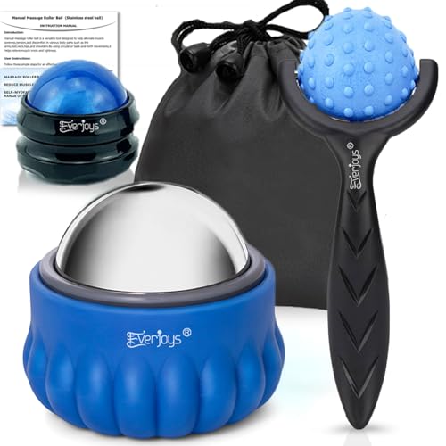 Massage Roller Ball Set Cold & Heat Therapy Tissue Relief Muscle Recovery - color: Blue Set