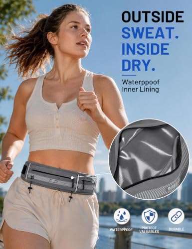 MIER Running Belt for Women & Men, Fanny Pack with Marathon Bib Clip, Gray - color: Gray