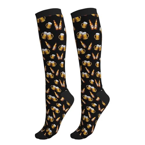 Compression Socks Knee High Circulation Support Socks For Women Men Athletic Running Hiking Travel - color: Beer Bottles