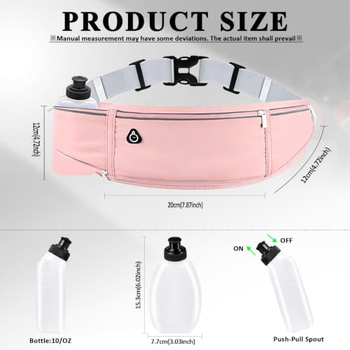 Running Belt with Water Bottle Holder, Large Fanny Pack for Men Women Girls Boys Kids Phone Carry Pouch,Flat Slim Waist Bag Fit Hydration Hiking Runner Walking Workout Gym Sport Travel - color: 02-Pink