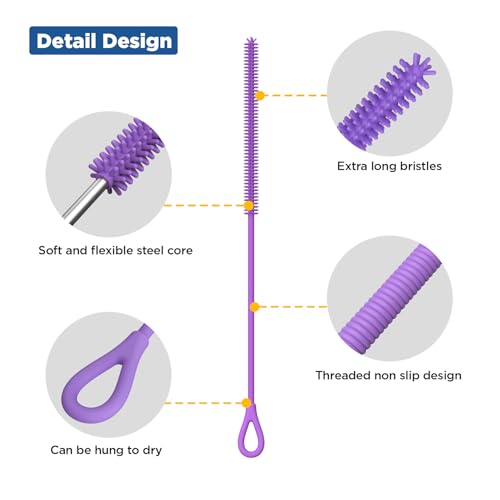 YOTIME Silicone Straw Cleaner Brush, 2Pcs Reusable Straw Brush, Purple - color: Purple