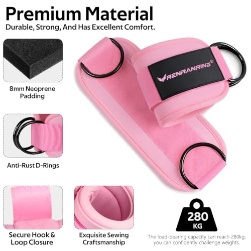 Ankle Resistance Bands w/Cuffs, Ankle Weights Women Booty Workout Equipment - color: Pink