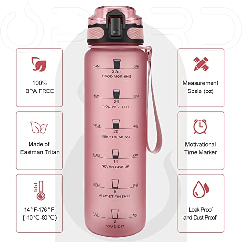 Opard Zip 32oz Plastic Water Bottle Dishwasher Safe, Leakproof Flip-Top Lid, BPA Free Tritan, Wide Mouth Reusable Sports Water Bottle for Gym Hiking Commuting Outdoor Travel and School - color: Z-Pink, style: 32 Ounces