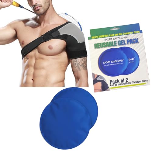 Shoulder Support Brace with 2 Reusable Round Gel Ice Packs for Shoulder Soreness & Stiffness Relief, Hot Cold Compress Sleeve for Men Women, Adjustable Breathable Mesh