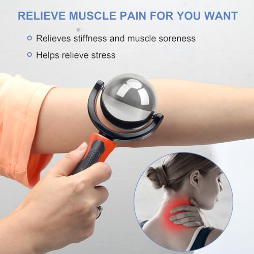 Cold Massage Roller Ball with Handle-Back Muscle Metal Ice Roller Ball Tool - color: Orange