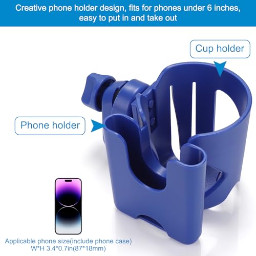 Accmor Stroller Cup Holder, Universal Cup Holder for Walker Wheelchair Bike Scooter, 360° Rotatable Stroller Cup Holder Attachment Walker Wheelchair Accessory - color: Cup Phone Holder-Blue