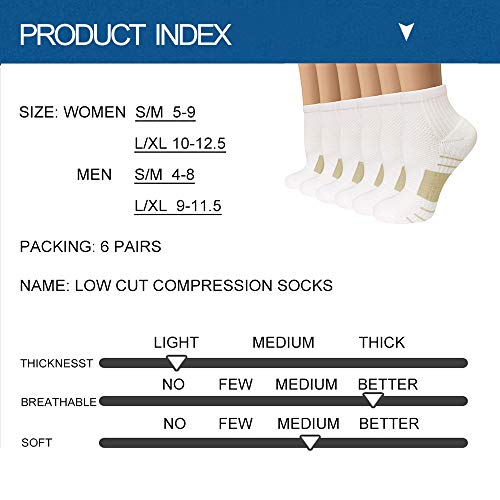 Sooverki Copper Compression Socks Women and Men 6 Pairs - Circulation Arch Support Plantar Fasciitis Running Ankle Socks - color: A5 - 6 White, size: Large-X-Large