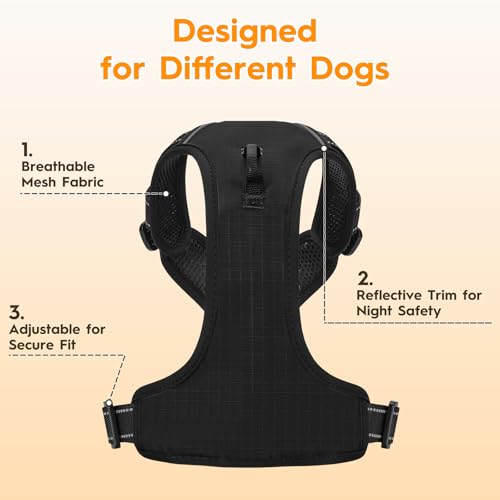 No Pull Dog Harness, No-Choke Soft Padded Reflective Dog Vest Harness with Front Clip & Top Handle, 2 Quick-Release Buckles, Adjustable for Small Medium Large Dogs - color: Black, size: X-Small