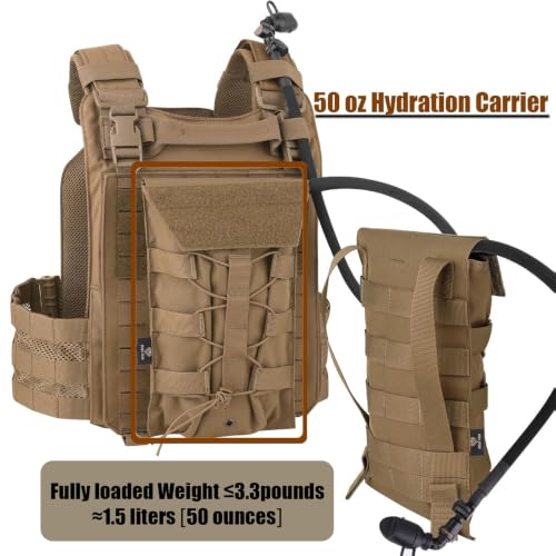 PETAC GEAR 1.5L / 3L Tactical Hydration Pack，Molle Carrier Pouch for 50 oz /100 oz Hydration Bladder Daypack Water Backpack. - color: CB, size: 1.5L combination set