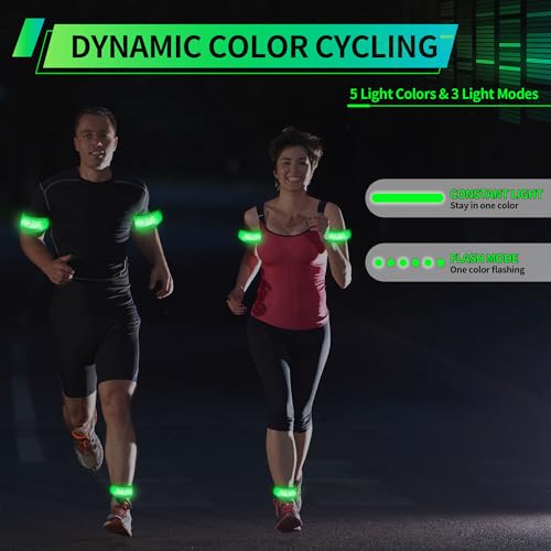 2PCS LED Armband Rechargeable for Running and Walking at Night Safety Gear - color: Green