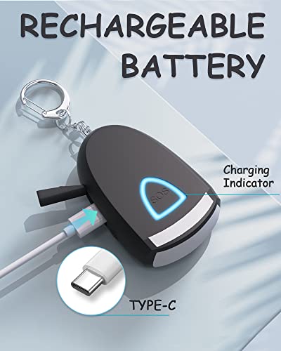 Rechargeable Personal Alarm for Women - Safety Keychain 2 Pack, 130 dB Siren and Strobe Light, for Students, Joggers, Night Workers, Elders, Kids, Women, 4 Pop Color (Aqua&Black)