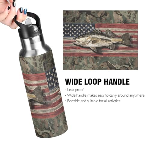 OTVEE Camo Fish Water Bottle Sports Water Bottle Insulated Stainless Steel Hot Cold Water Mug with Straw Lid & Handle for Sports Gym 20 oz - color: Camo Fish