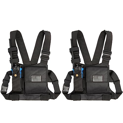 LUITON Radio Chest Harness with Reflective Strips Shoulder Holster Radio Vest Holder Two Way Radio Vest Rig Walkie Talkie Case with Front Pack Pouch for Motorola/Midland/Baofeng/Retevis(2 Pack) - color: 22165 Black 2pack