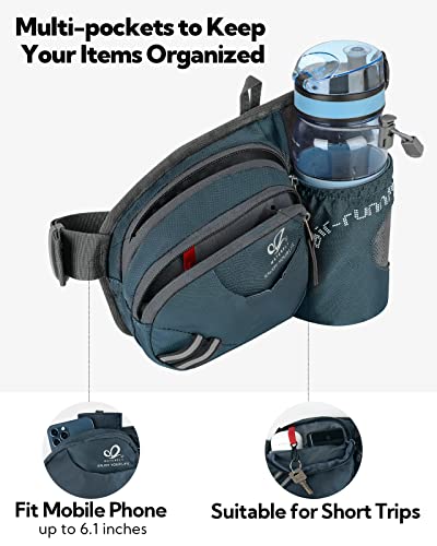 WATERFLY Fanny Pack Waist Bag: Waist Pack for Women Men with Water Bottle Holder Hiking Fanny Pack for Running Walking DogWalking Travel Cycling - color: dark blue