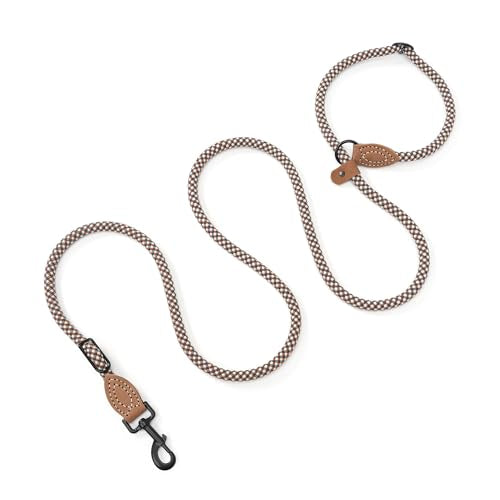 Mile High Life Hands Free Dog Leash, Crossbody Waist Leash with Genuine Leather Connection, Multifunctional Adjustable Slip Lead for Dog Walking Running (Brown Check, 7FT) - color: Brown Check, size: 7FT Hands Free