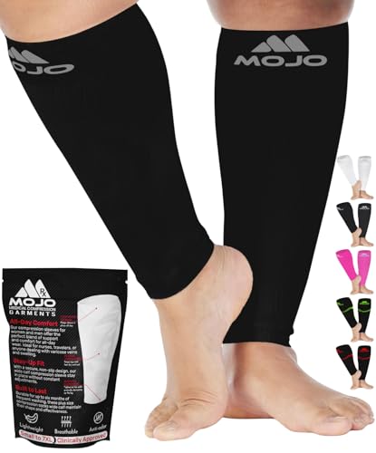 Mojo Compression Socks Footless for Women and Men 20-30mmHg - Extra Wide Plus Size Calf Sleeve - A604 - color: Black, size: XX-Large