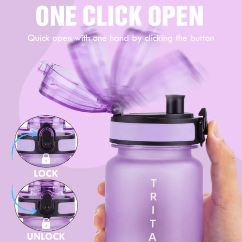 OLDLEY 32oz Sports Half-Frosted Clear Water Bottle with Anti-Dust Chug Lid - color: Half‑Frosted Lavender