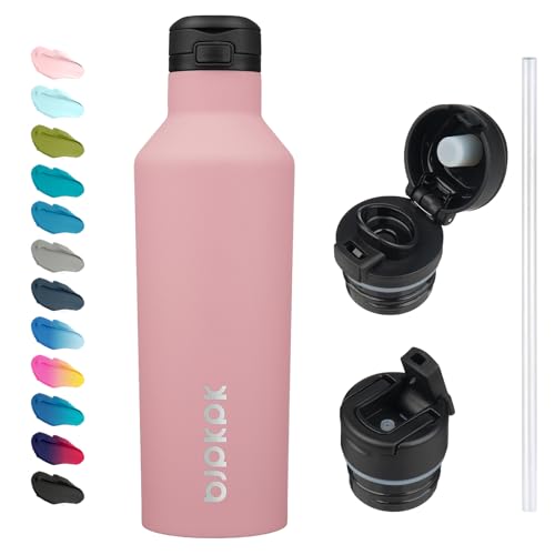 BJPKPK 25oz Insulated Thermal Water Bottle, Straw & Handle, Stainless Steel - color: Light Pink, size: 25 Ounces