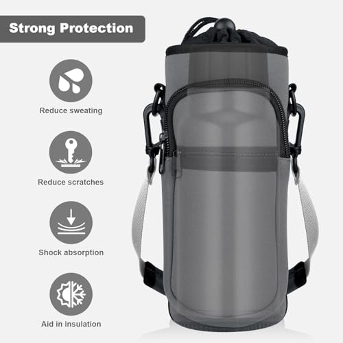 Crossbody Water Bottle Holder with Strap, Phone Pocket(Gray, 32, Ounces) - color: Gray