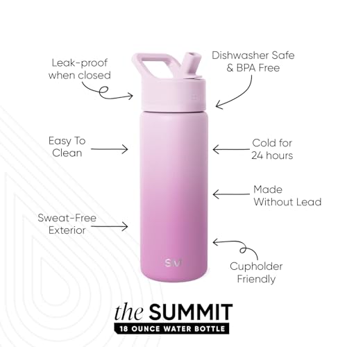 Simple Modern Insulated Water Bottle with Straw | 18oz | Ombré - color: Ombre: Violet Dreams (Pack of 1), style: 18oz