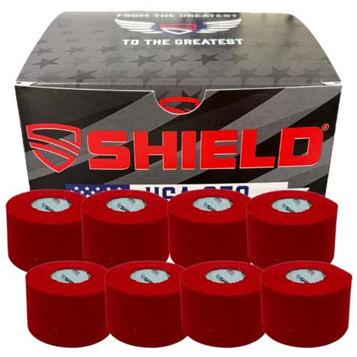 SHIELD Athletic Tape | USA's 250th Anniversary 8 Pack, 1.5 Inch by 10 Yards, Professional Trainer Rigid Wrap for Athletes - Made in the USA - Strong Hold, No Residue, Easy Tear Athletic Tape (Red) - color: Red