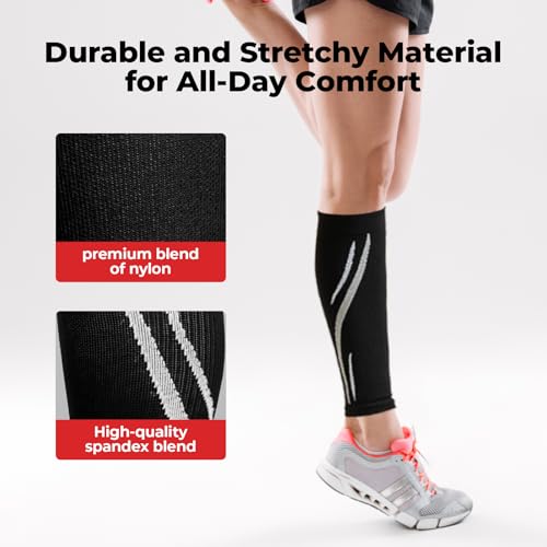 Calf Compression Sleeves for Men & Women (1 Pair), Footless Compression Socks for Leg Support, Shin Splints, Running, Fitness, Travel, Breathable Nylon & Spandex Calf Sleeves, Black - size: S/M (Calf Circumference 11″-15")