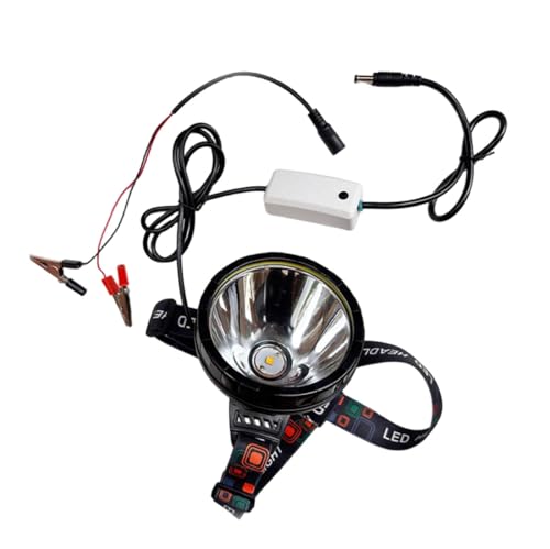 MEMEMOKON Large LED Headlamp with DC 12V Power, 15W Clip-On Light Hiking Outdoor Camping Running Cycling Fishing Lamp (Warm White)