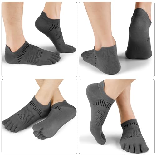 VWELL Toe Socks for Men Women COOLMAX Athletic Running Ankle Socks (3Pairs) - color: Grey, size: Medium