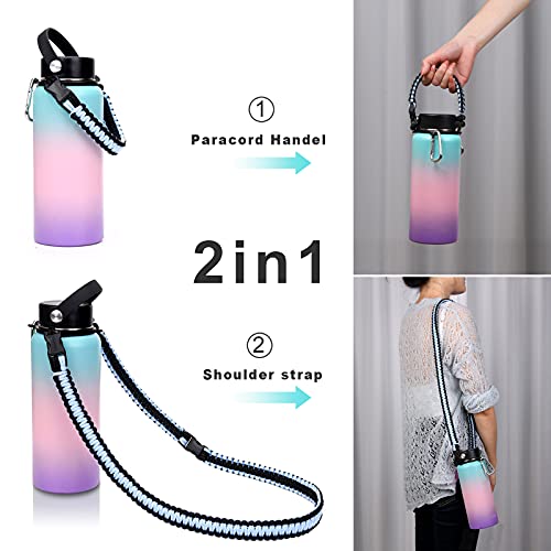 Wongeto Paracord Handle Carrier Holder with Shoulder Strap,Compatible with Hydro Flask Wide Mouth Water Bottles - color: Sky Blue