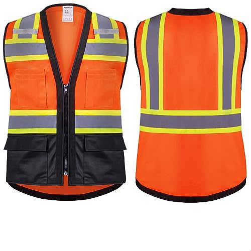 ProtectX High Visibility ANSI Class 2 Safety Vest with 6 Pockets - color: Neon Orange - Solid Fabric, size: X-Large