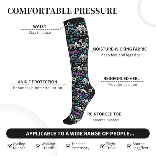 Compression Socks Circulation 15-20 Mmhg Knee High - color: Dinosaur Skeleton