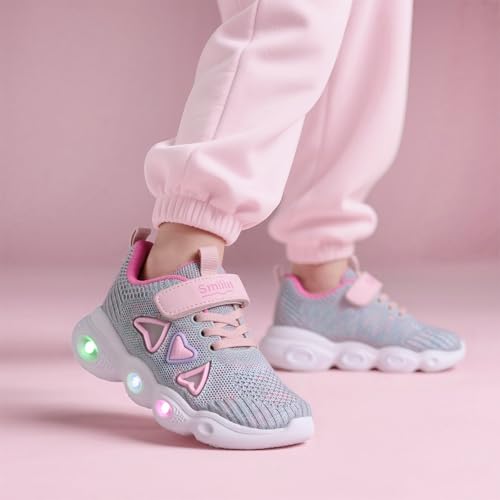 SMILIN Kids Girls Light Up Tennis Shoes, Breathable Lightweight Flashing Sneakers, Adorable Glowing Running Walking Gym Shoes for Toddler Little Kid