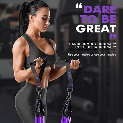 HPYGN Resistance Bands with Handles, 150 lb Exercise Bands for Home Workout - color: purple, style: 150LBS