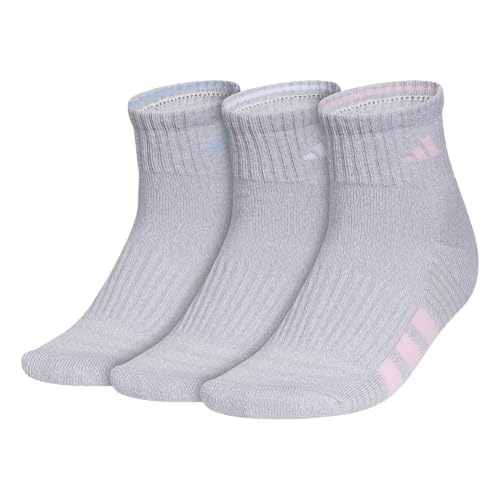 adidas Women's Cushioned Socks 3 Pairs - color: Clear Onix Grey/Glow Blue/Clear Pink/4.0/Quarter, size: Medium, style: Quarter