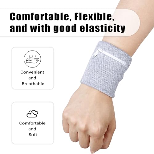 6Pcs Wrist Wallet with Zipper, Cotton Absorb Sweatband Zipper Wrist Pouch