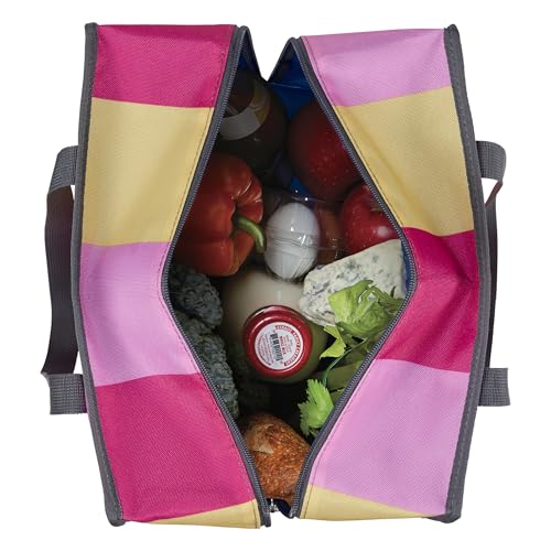 PackIt Freezable Grocery Tote 13 L Capacity, Black - color: Pink Stripe
