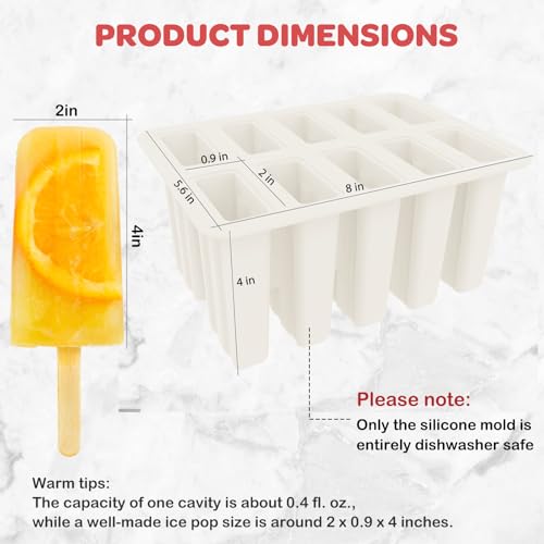 10-Cav Popsicle Molds, Silicone Ice Pop Mold for DIY Frozen Treats - color: White