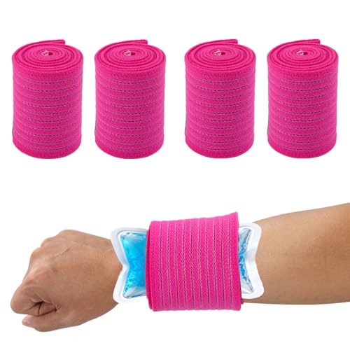 4-Pack Ice Pack Straps,35.5"x3"Elastic Ice Pack Wrap Holder with Hook&Loop - color: Pink