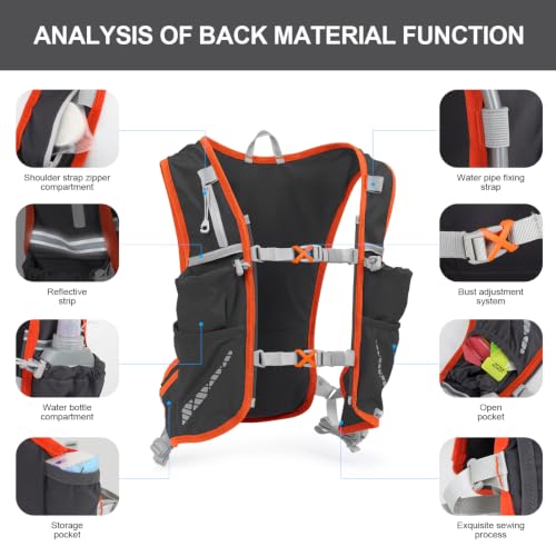 INOXTO Running Hydration Vest Backpack,Lightweight Insulated Pack with 1.5L Water Bladder Bag Daypack for Hiking Trail Running Cycling Race Marathon for Women Men - color: Dark gray orange
