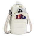 Water Bottle Bag 40 oz Crossbody Holder for Walking Hiking Insulated Carrier Purse with Adjustable Strap - color: Beige